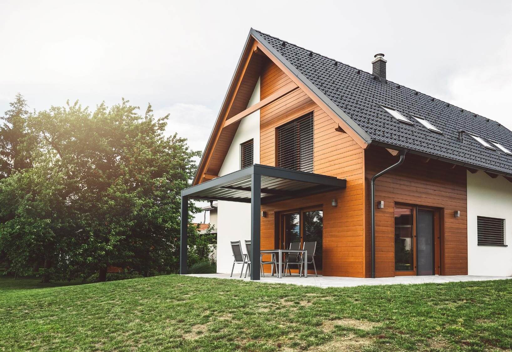 Stock image - A frame tiny Home in open wooded area.
