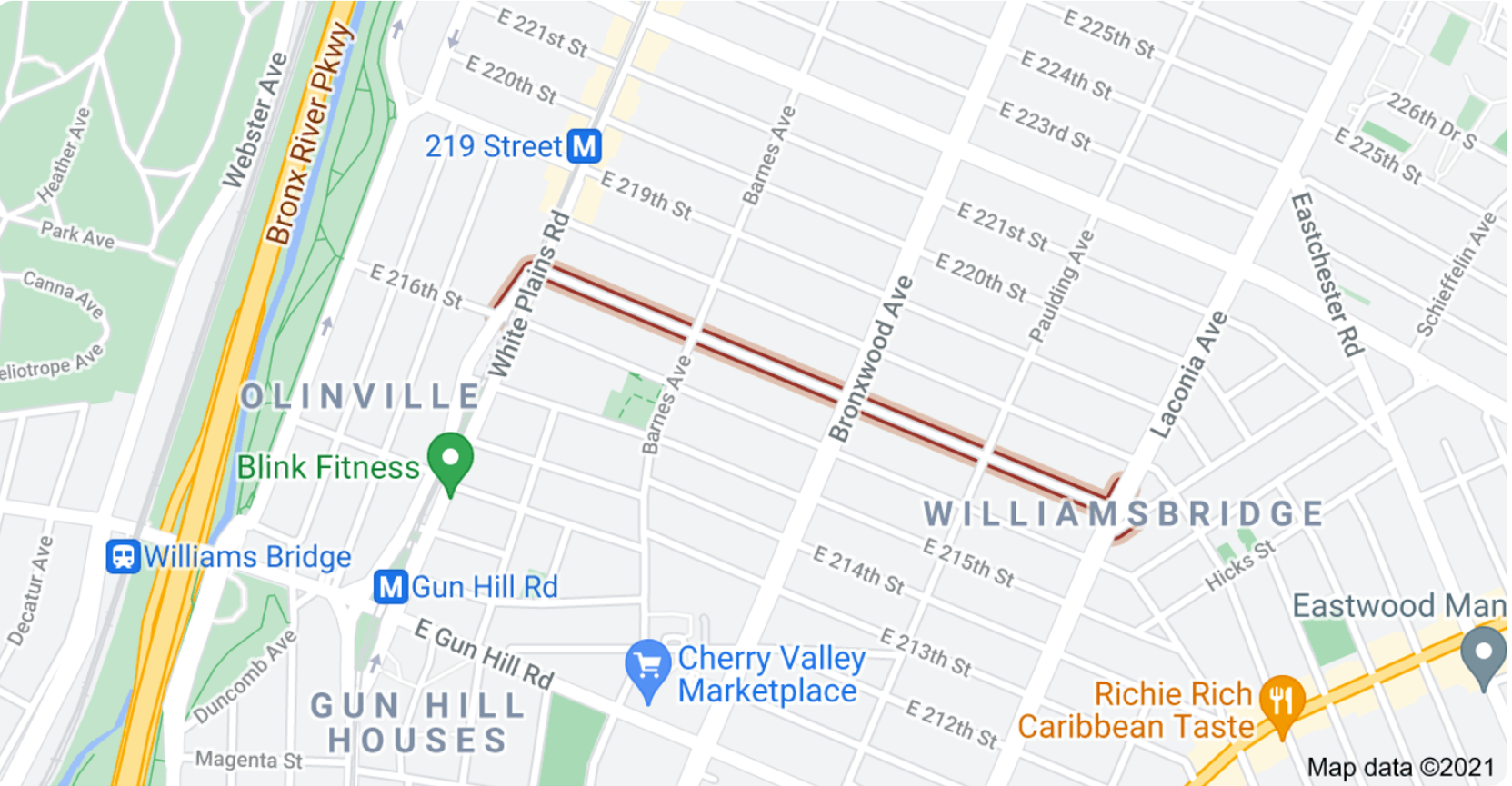 Google Map Image of E 217 Street, Bronx, NY 10467